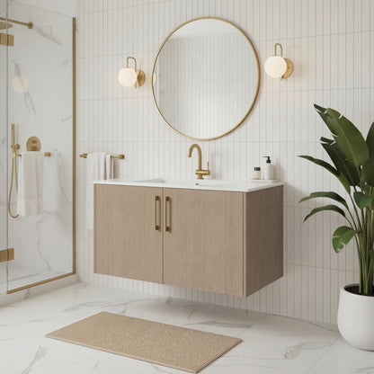 Bekka 36" Wall Mount Single Sink Cultured Marble Top Modern Bathroom Vanity - Flavia