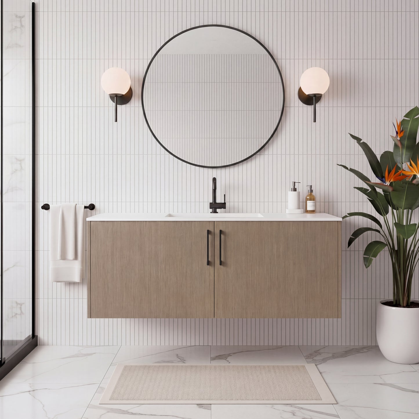 Bekka 48" Wall Mount Single Sink Cultured Marble Top Modern Bathroom Vanity - Flavia