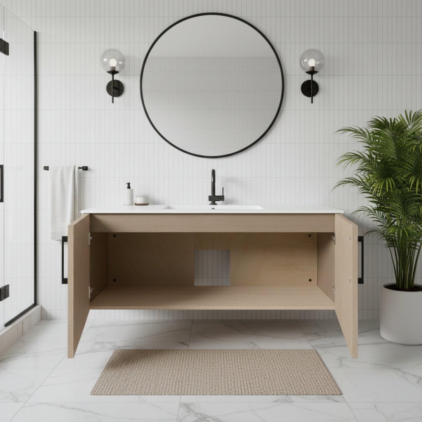 Bekka 48" Wall Mount Single Sink Cultured Marble Top Modern Bathroom Vanity - Flavia