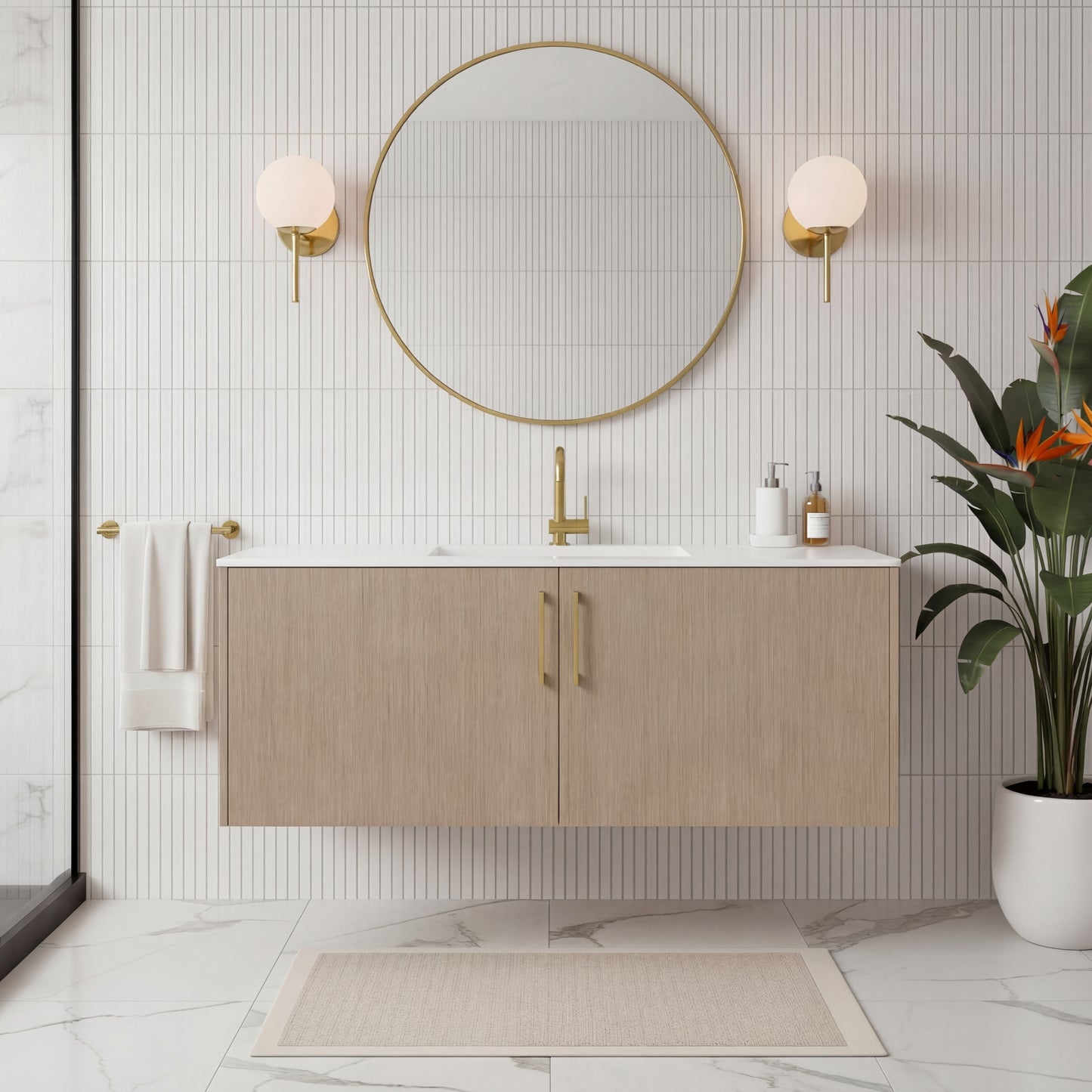 Bekka 48" Wall Mount Single Sink Cultured Marble Top Modern Bathroom Vanity - Flavia