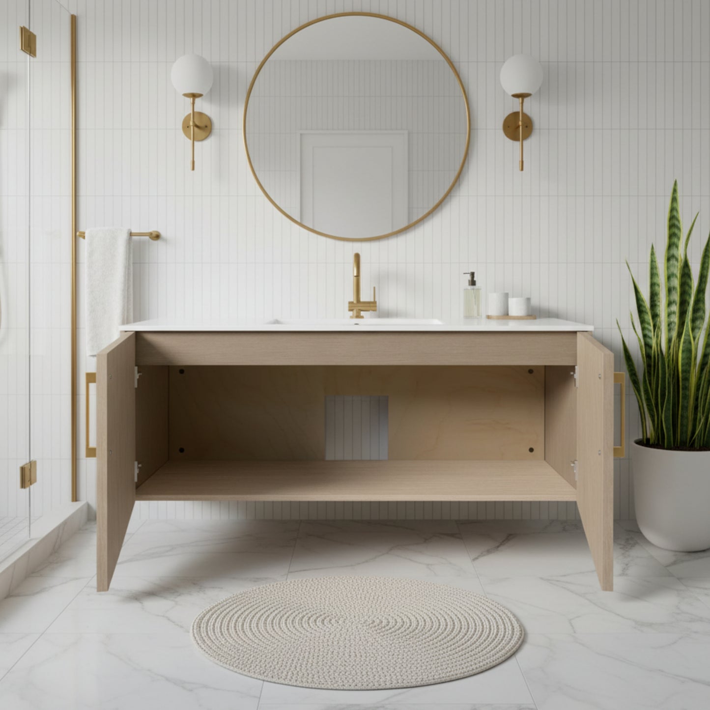Bekka 48" Wall Mount Single Sink Cultured Marble Top Modern Bathroom Vanity - Flavia