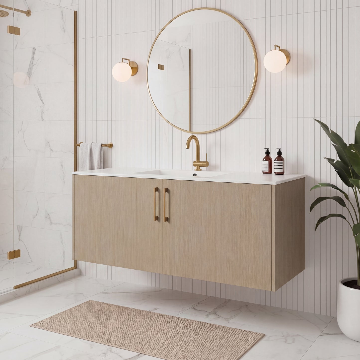 Bekka 48" Wall Mount Single Sink Cultured Marble Top Modern Bathroom Vanity - Flavia