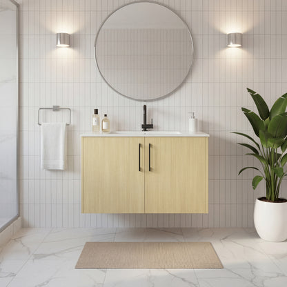 Bekka 30" Wall Mount Single Sink Cultured Marble Top Modern Bathroom Vanity - Lago