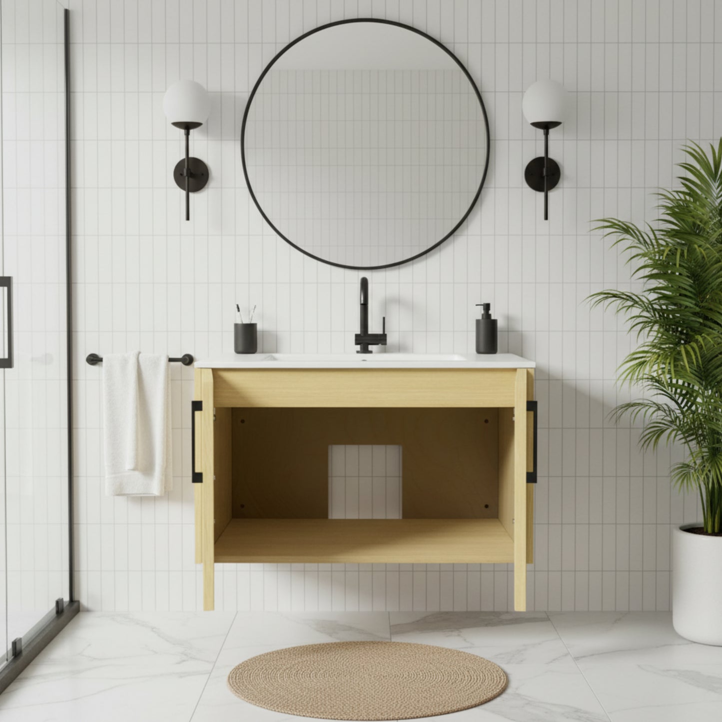 Bekka 30" Wall Mount Single Sink Cultured Marble Top Modern Bathroom Vanity - Lago