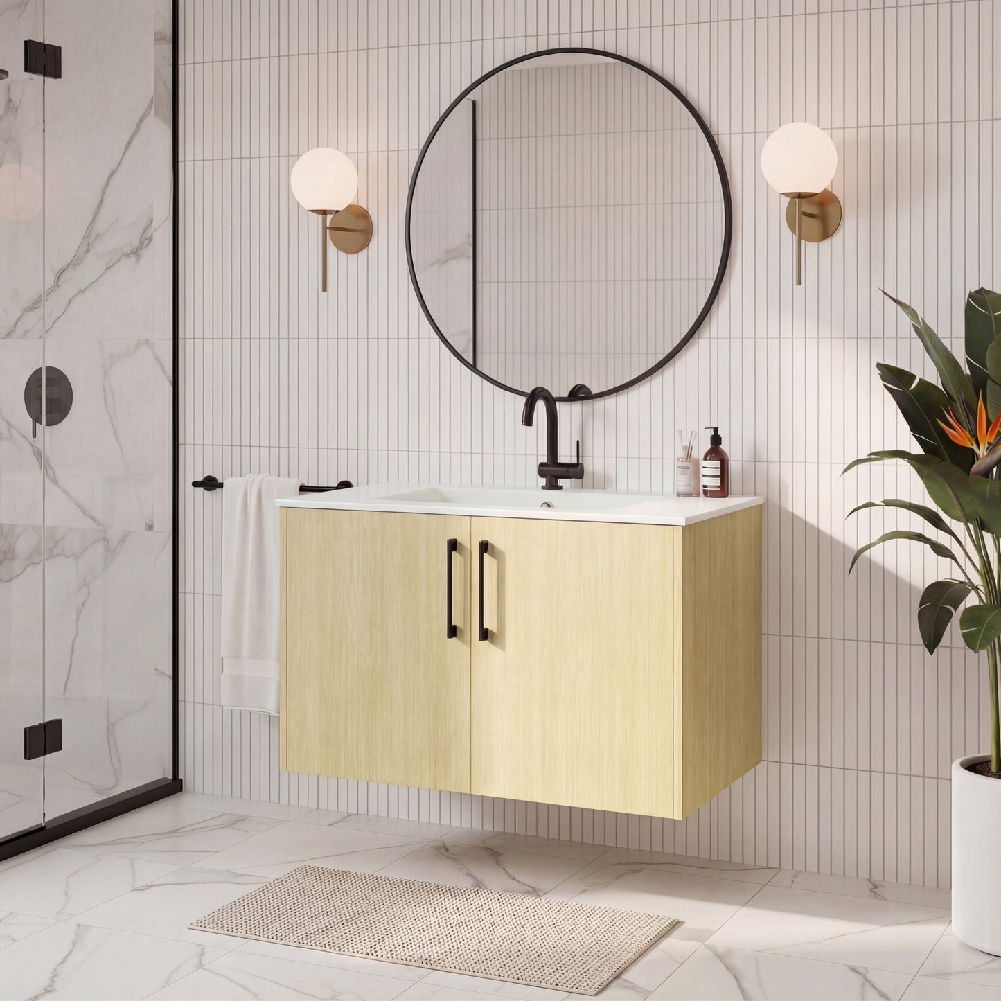 Bekka 30" Wall Mount Single Sink Cultured Marble Top Modern Bathroom Vanity - Lago