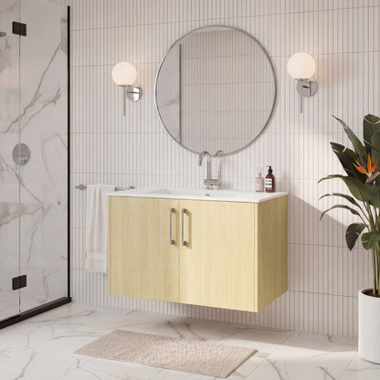 Bekka 30" Wall Mount Single Sink Cultured Marble Top Modern Bathroom Vanity - Lago