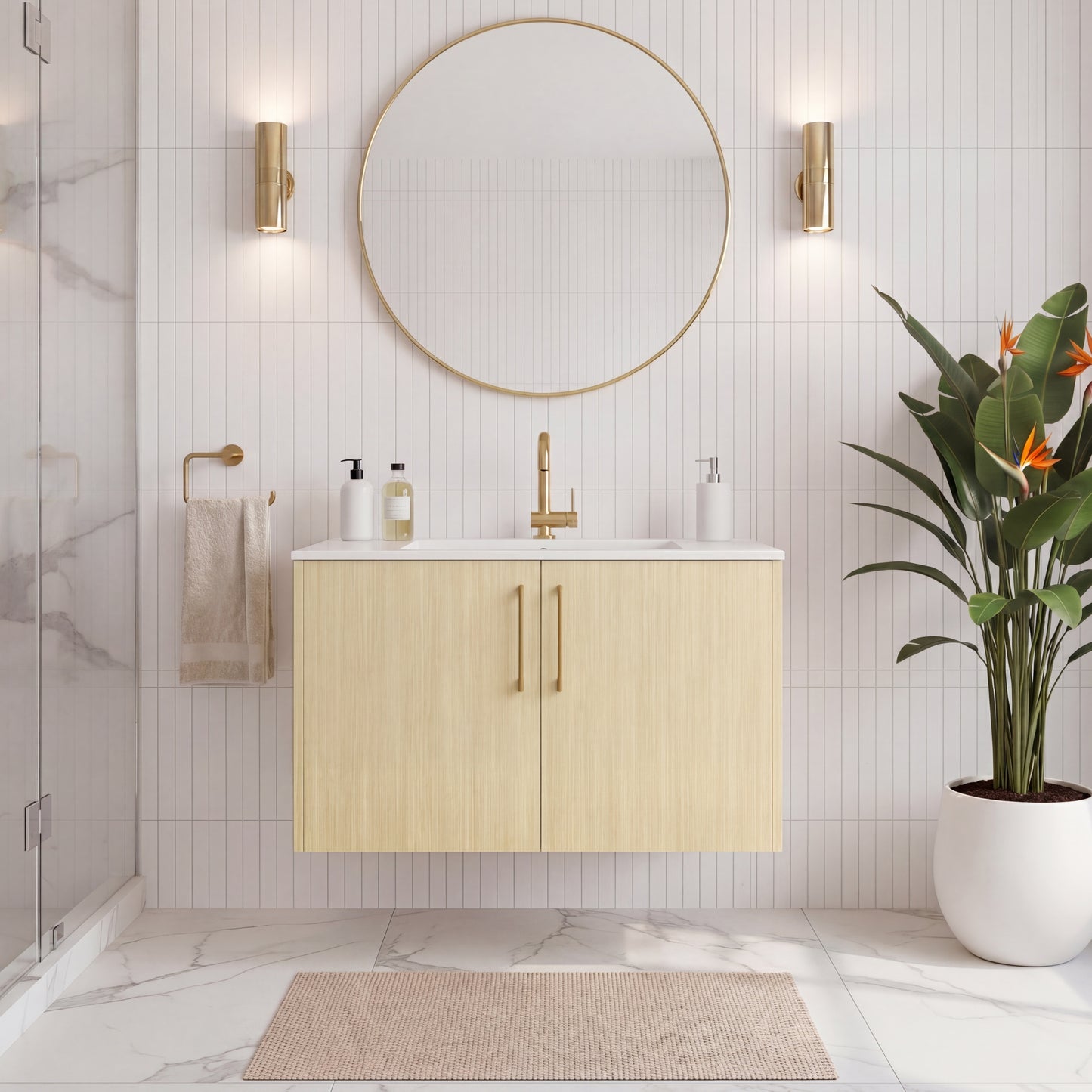 Bekka 30" Wall Mount Single Sink Cultured Marble Top Modern Bathroom Vanity - Lago