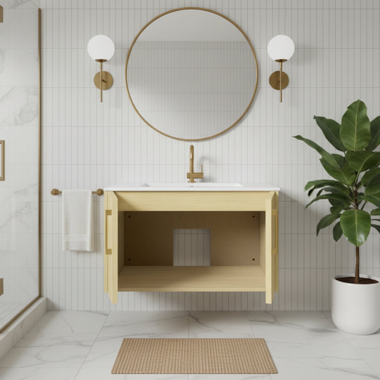 Bekka 30" Wall Mount Single Sink Cultured Marble Top Modern Bathroom Vanity - Lago