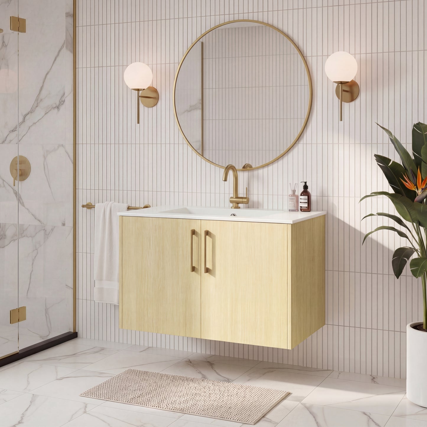 Bekka 30" Wall Mount Single Sink Cultured Marble Top Modern Bathroom Vanity - Lago