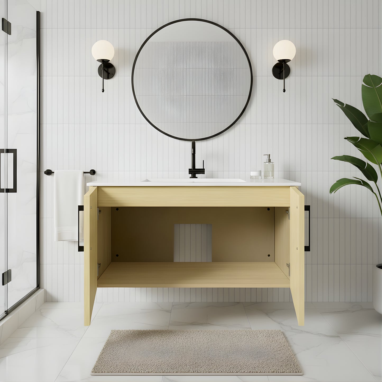 Bekka 36" Wall Mount Single Sink Cultured Marble Top Modern Bathroom Vanity - Lago
