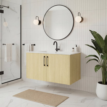Bekka 36" Wall Mount Single Sink Cultured Marble Top Modern Bathroom Vanity - Lago