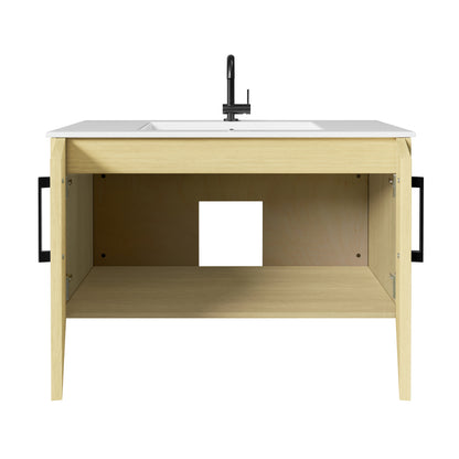 Bekka 36" Wall Mount Single Sink Cultured Marble Top Modern Bathroom Vanity - Lago