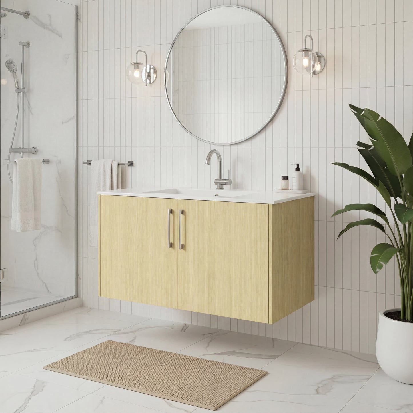 Bekka 36" Wall Mount Single Sink Cultured Marble Top Modern Bathroom Vanity - Lago