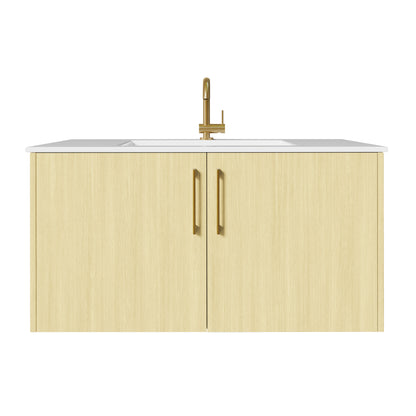 Bekka 36" Wall Mount Single Sink Cultured Marble Top Modern Bathroom Vanity - Lago