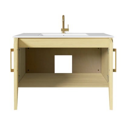 Bekka 36" Wall Mount Single Sink Cultured Marble Top Modern Bathroom Vanity - Lago