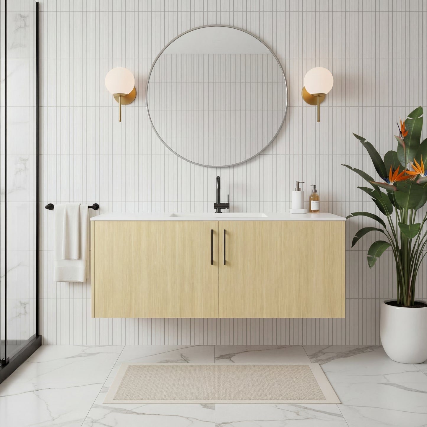 Bekka 48" Wall Mount Single Sink Cultured Marble Top Modern Bathroom Vanity - Lago