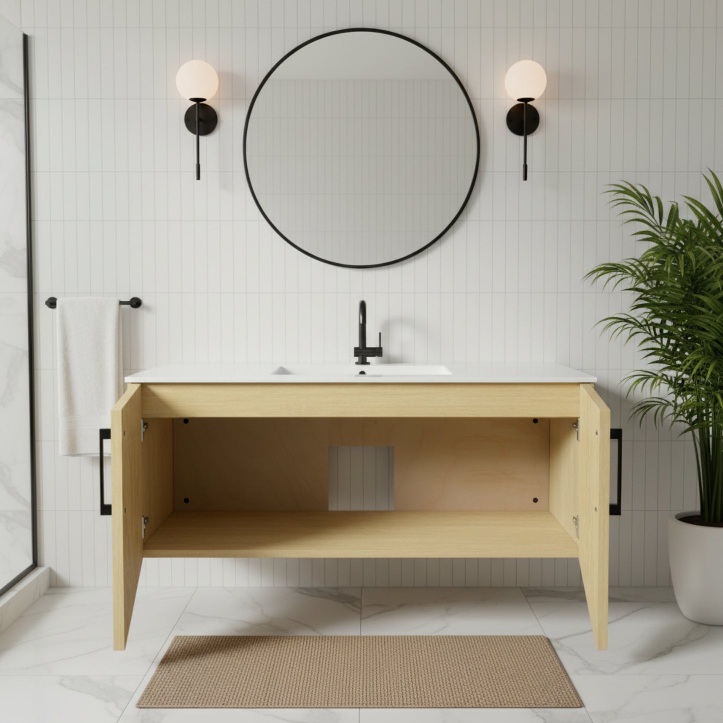 Bekka 48" Wall Mount Single Sink Cultured Marble Top Modern Bathroom Vanity - Lago