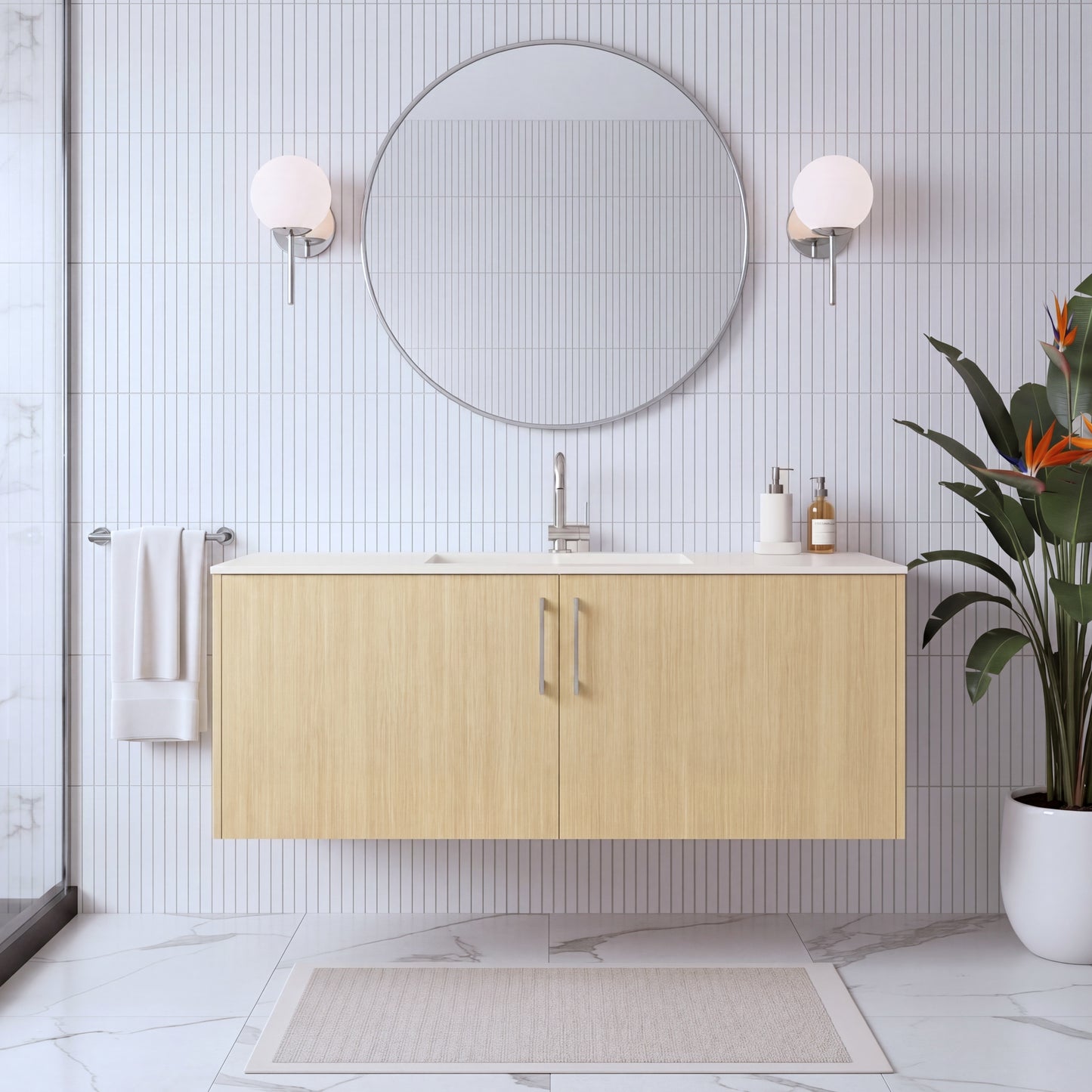 Bekka 48" Wall Mount Single Sink Cultured Marble Top Modern Bathroom Vanity - Lago