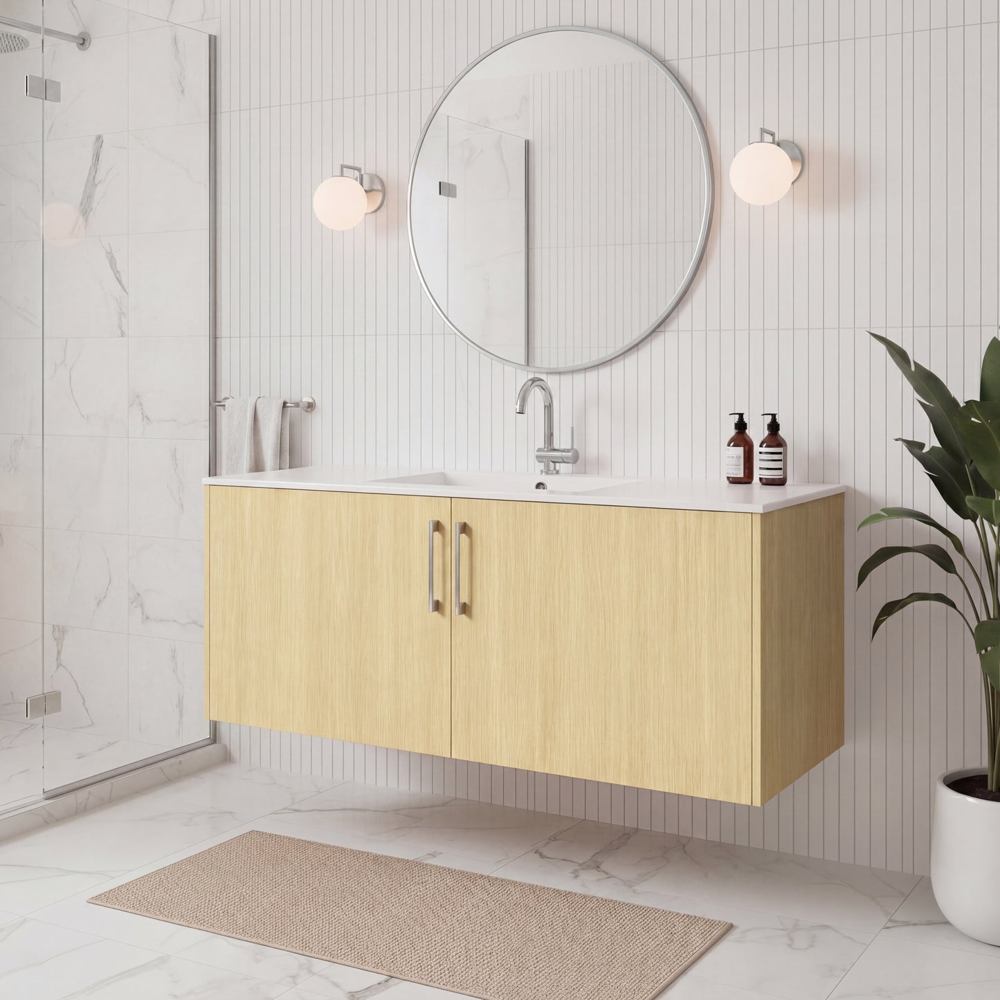 Bekka 48" Wall Mount Single Sink Cultured Marble Top Modern Bathroom Vanity - Lago
