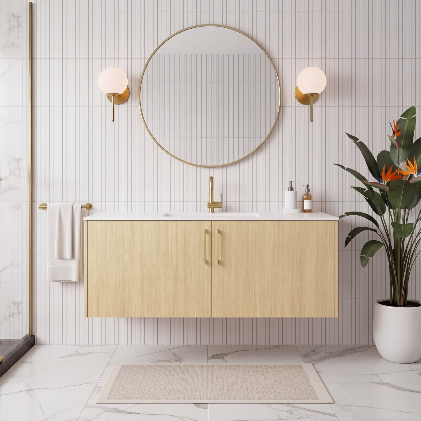 Bekka 48" Wall Mount Single Sink Cultured Marble Top Modern Bathroom Vanity - Lago