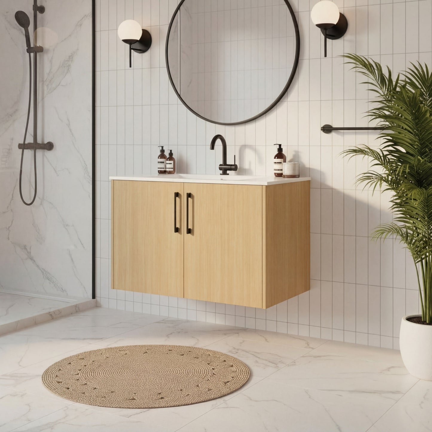 Bekka 30" Wall Mount Single Sink Cultured Marble Top Modern Bathroom Vanity - Natura