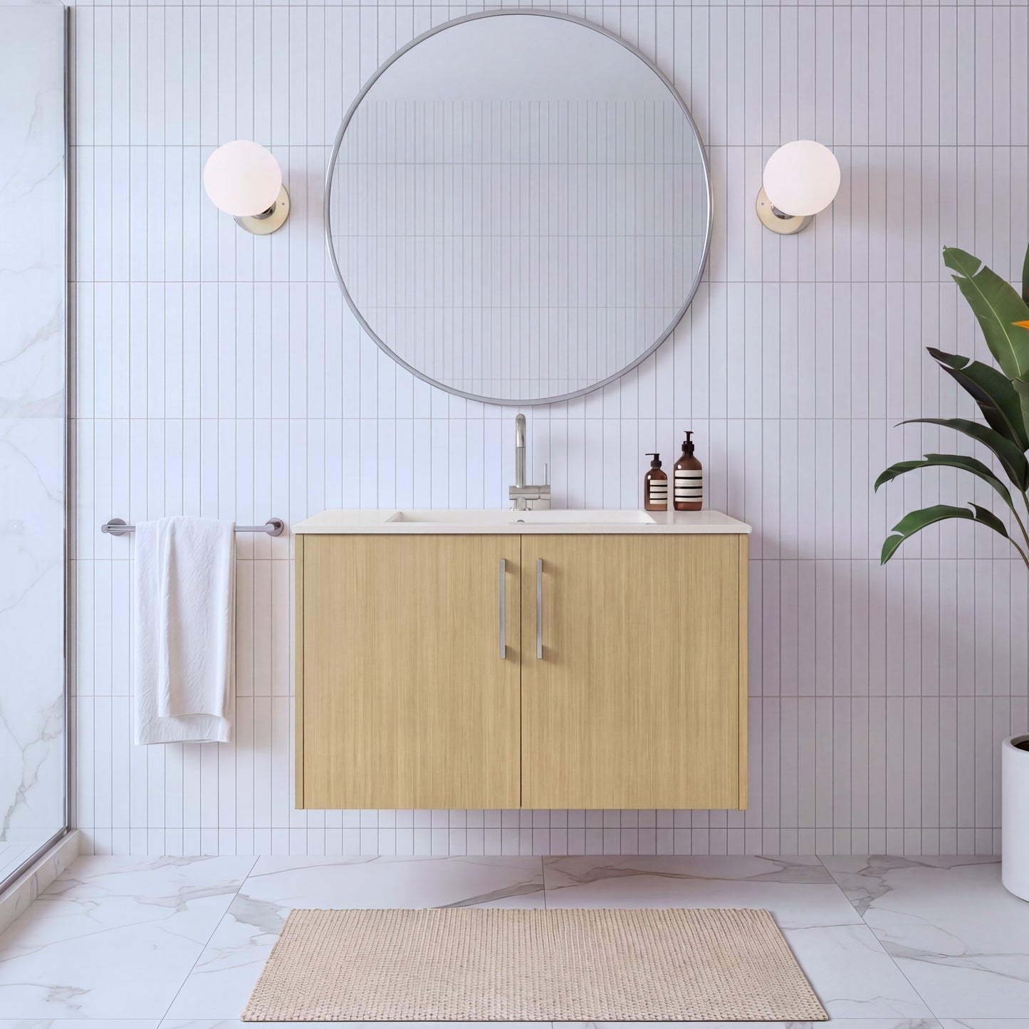 Bekka 30" Wall Mount Single Sink Cultured Marble Top Modern Bathroom Vanity - Natura