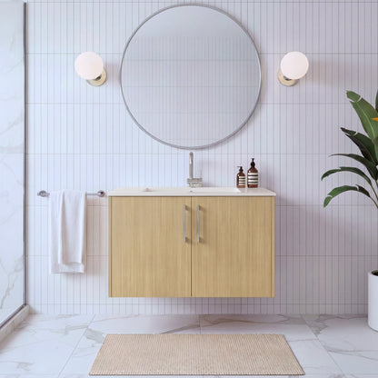Bekka 30" Wall Mount Single Sink Cultured Marble Top Modern Bathroom Vanity - Natura