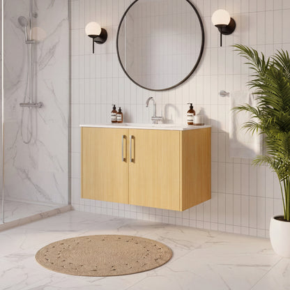 Bekka 30" Wall Mount Single Sink Cultured Marble Top Modern Bathroom Vanity - Natura