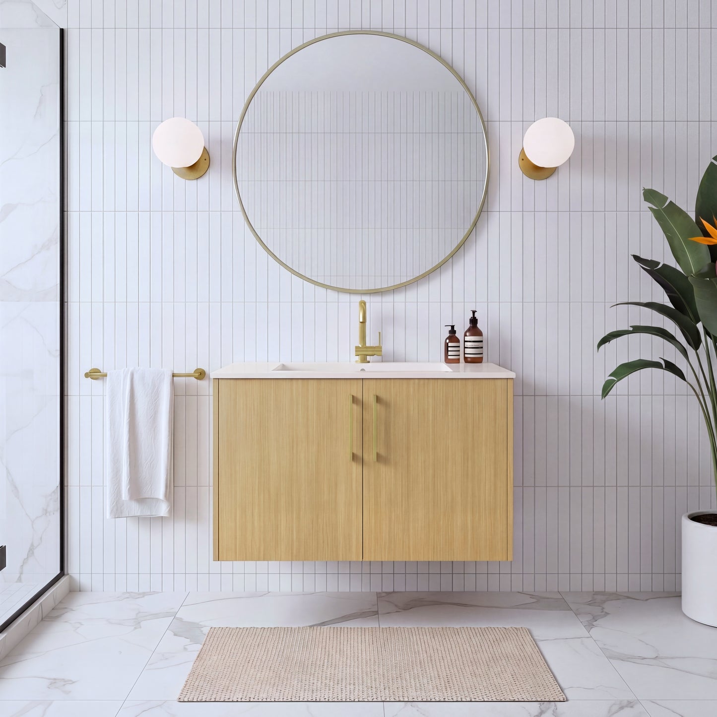 Bekka 30" Wall Mount Single Sink Cultured Marble Top Modern Bathroom Vanity - Natura