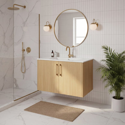 Bekka 30" Wall Mount Single Sink Cultured Marble Top Modern Bathroom Vanity - Natura