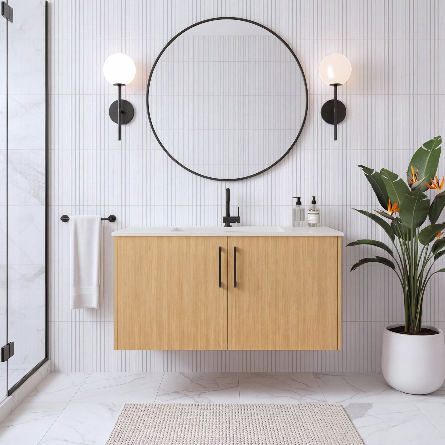 Bekka 36" Wall Mount Single Sink Cultured Marble Top Modern Bathroom Vanity - Natura
