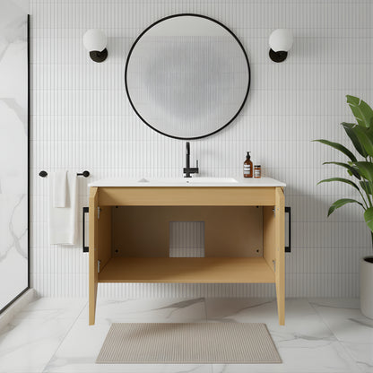 Bekka 36" Wall Mount Single Sink Cultured Marble Top Modern Bathroom Vanity - Natura