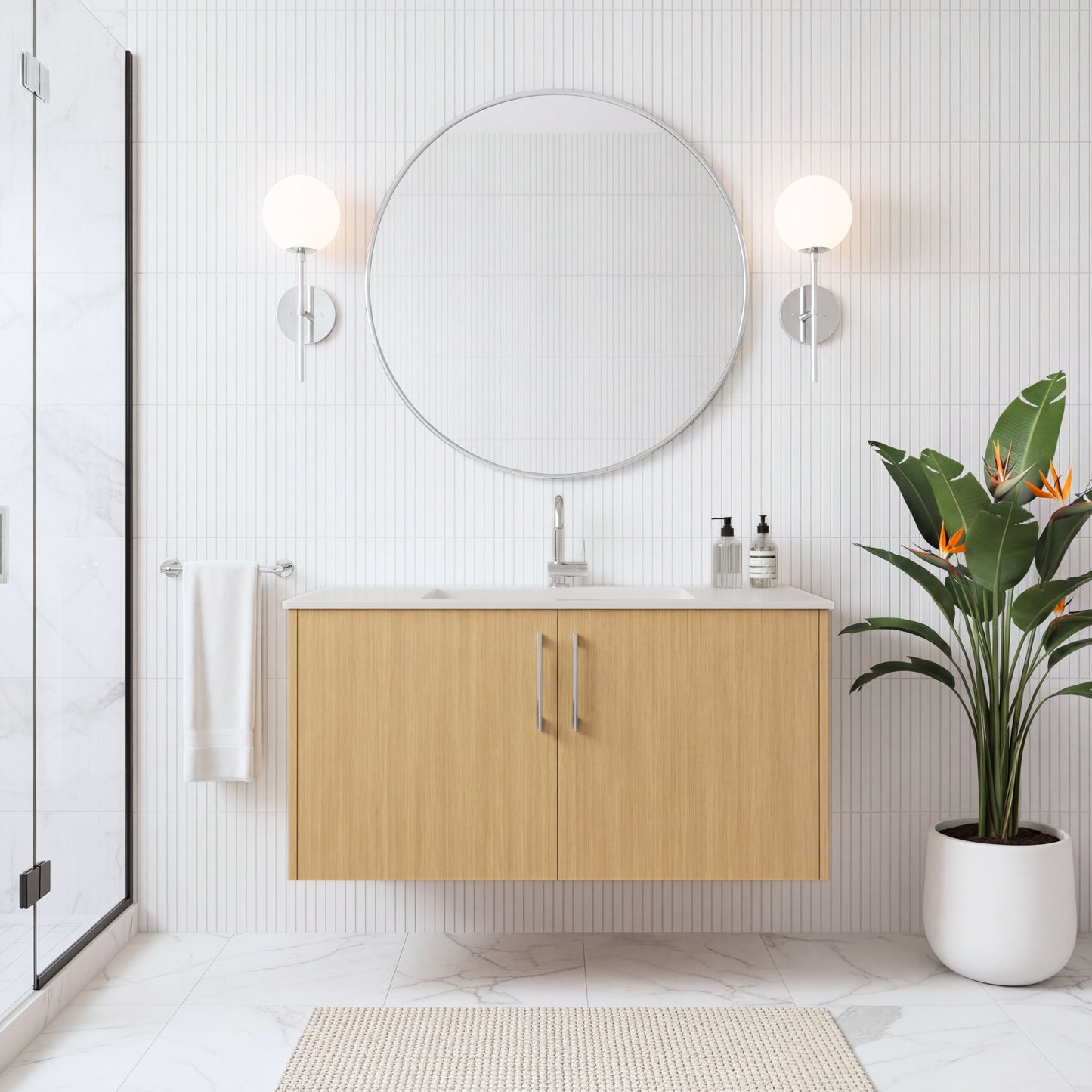 Bekka 36" Wall Mount Single Sink Cultured Marble Top Modern Bathroom Vanity - Natura
