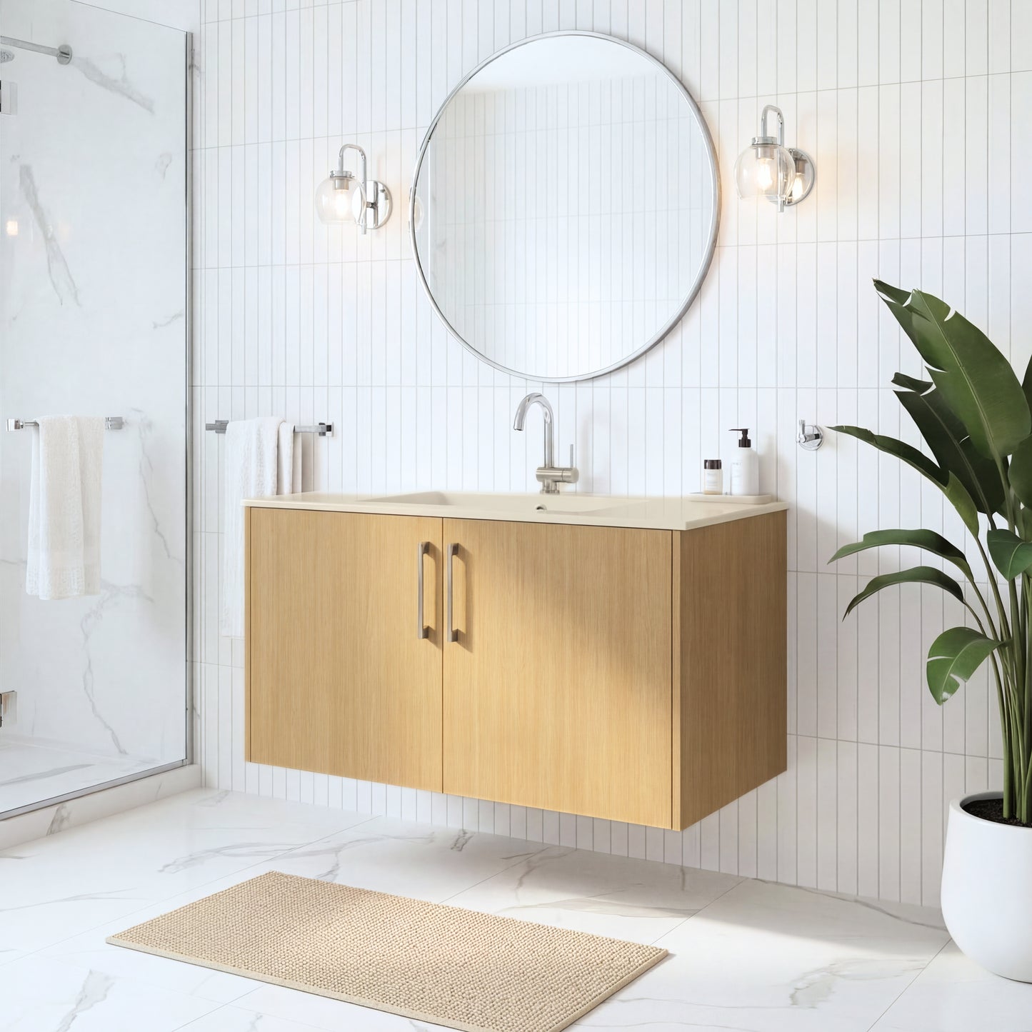 Bekka 36" Wall Mount Single Sink Cultured Marble Top Modern Bathroom Vanity - Natura