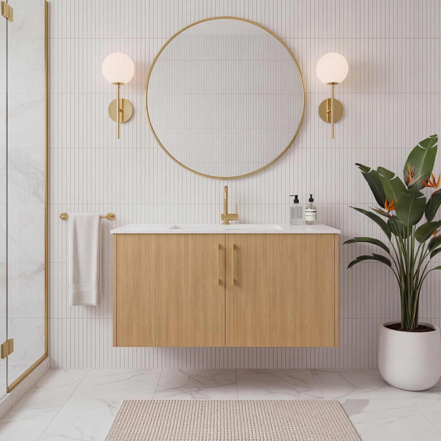 Bekka 36" Wall Mount Single Sink Cultured Marble Top Modern Bathroom Vanity - Natura
