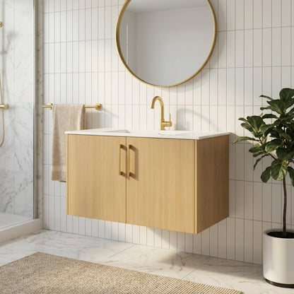 Bekka 36" Wall Mount Single Sink Cultured Marble Top Modern Bathroom Vanity - Natura