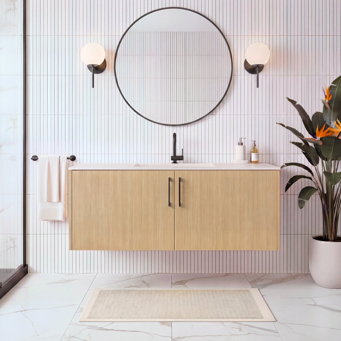 Bekka 48" Wall Mount Single Sink Cultured Marble Top Modern Bathroom Vanity - Natura