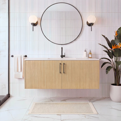 Bekka 48" Wall Mount Single Sink Cultured Marble Top Modern Bathroom Vanity - Natura