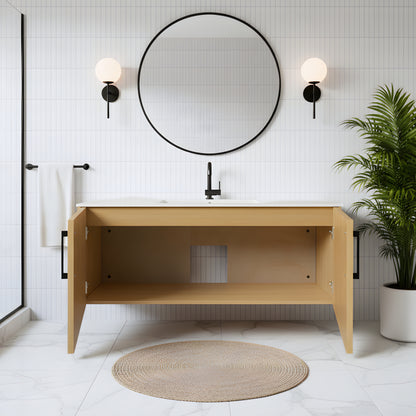Bekka 48" Wall Mount Single Sink Cultured Marble Top Modern Bathroom Vanity - Natura