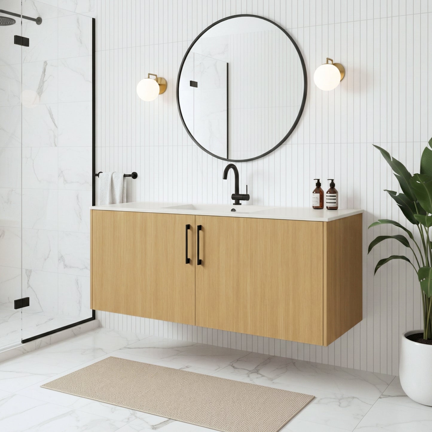 Bekka 48" Wall Mount Single Sink Cultured Marble Top Modern Bathroom Vanity - Natura