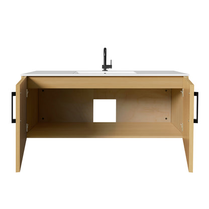 Bekka 48" Wall Mount Single Sink Cultured Marble Top Modern Bathroom Vanity - Natura