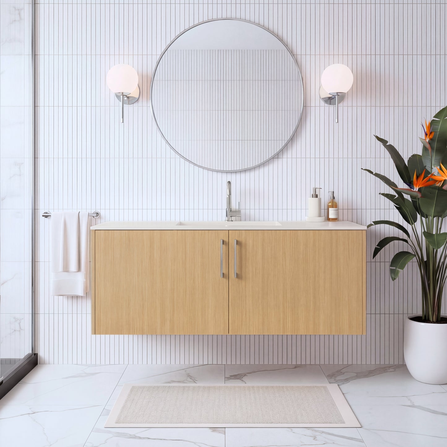 Bekka 48" Wall Mount Single Sink Cultured Marble Top Modern Bathroom Vanity - Natura