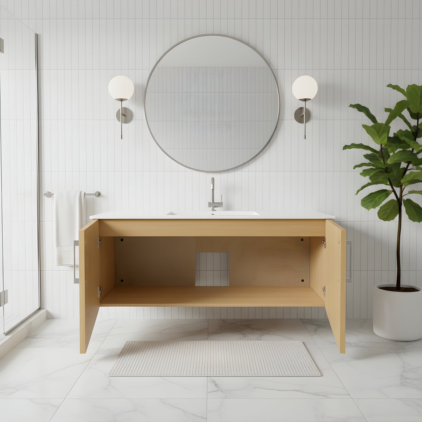 Bekka 48" Wall Mount Single Sink Cultured Marble Top Modern Bathroom Vanity - Natura