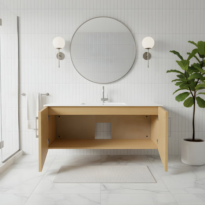 Bekka 48" Wall Mount Single Sink Cultured Marble Top Modern Bathroom Vanity - Natura
