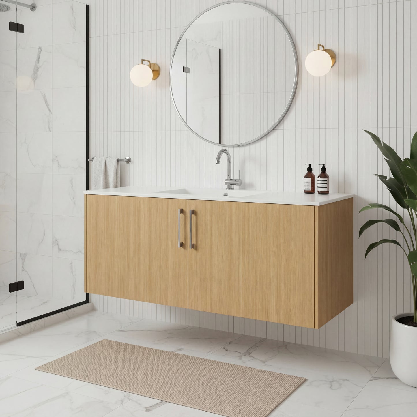 Bekka 48" Wall Mount Single Sink Cultured Marble Top Modern Bathroom Vanity - Natura