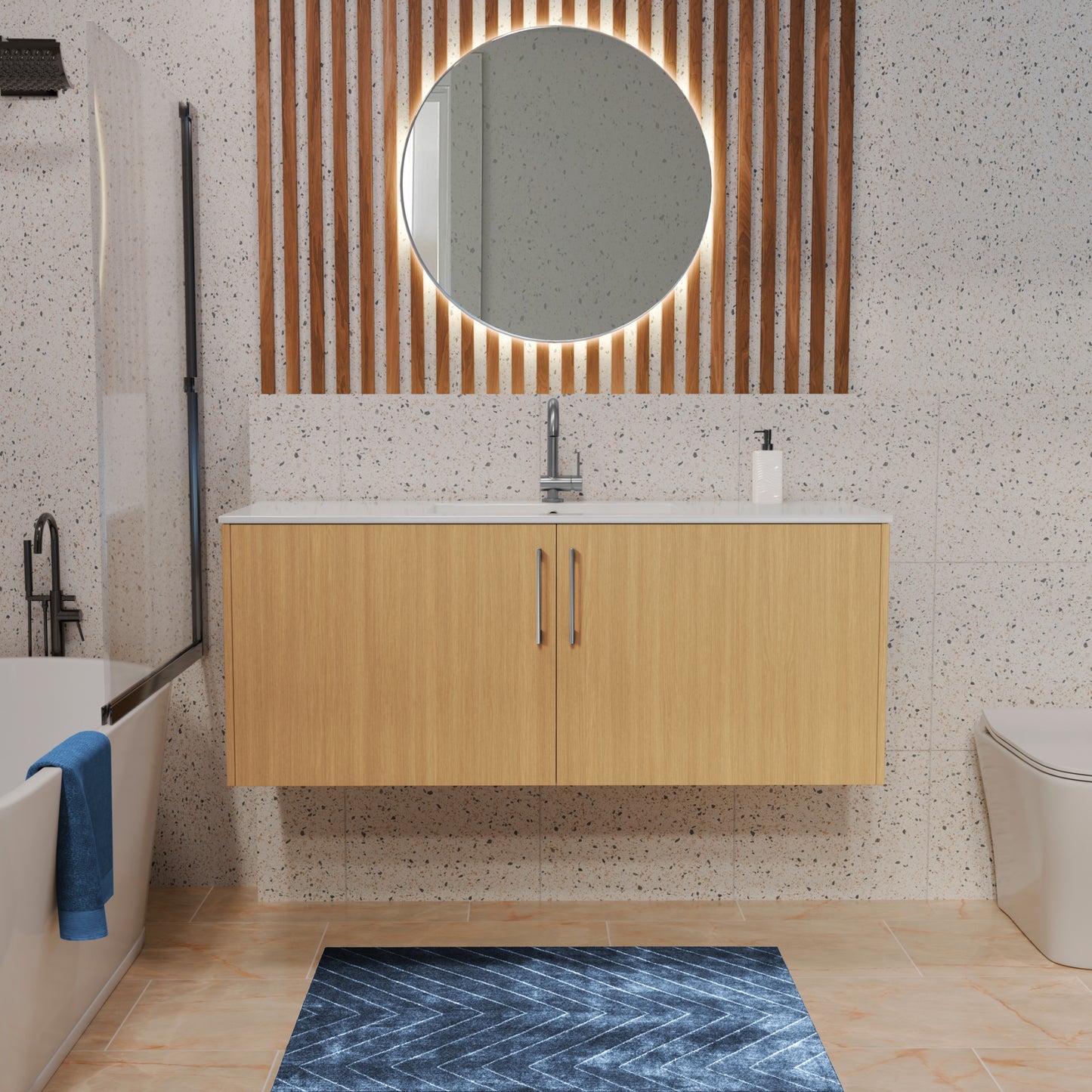 Bekka 48" Wall Mount Single Sink Cultured Marble Top Modern Bathroom Vanity - Natura