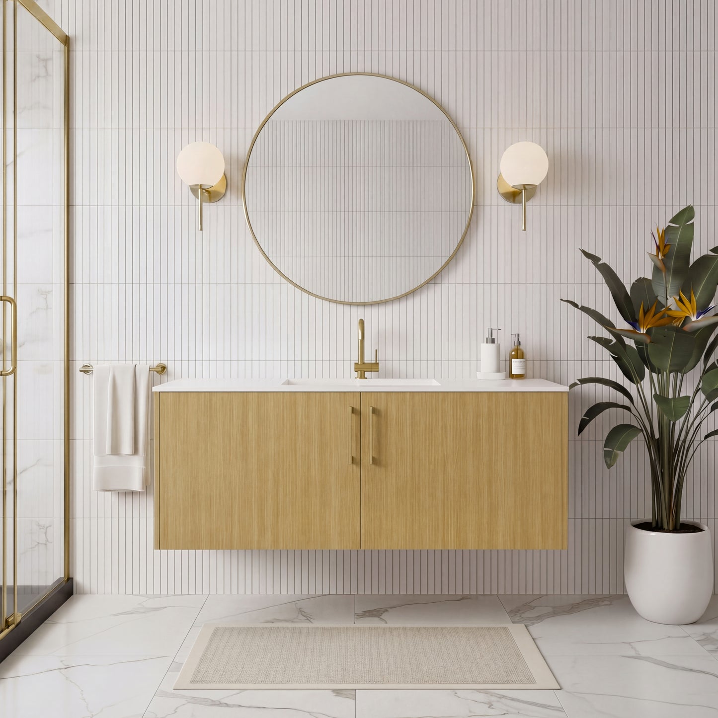 Bekka 48" Wall Mount Single Sink Cultured Marble Top Modern Bathroom Vanity - Natura