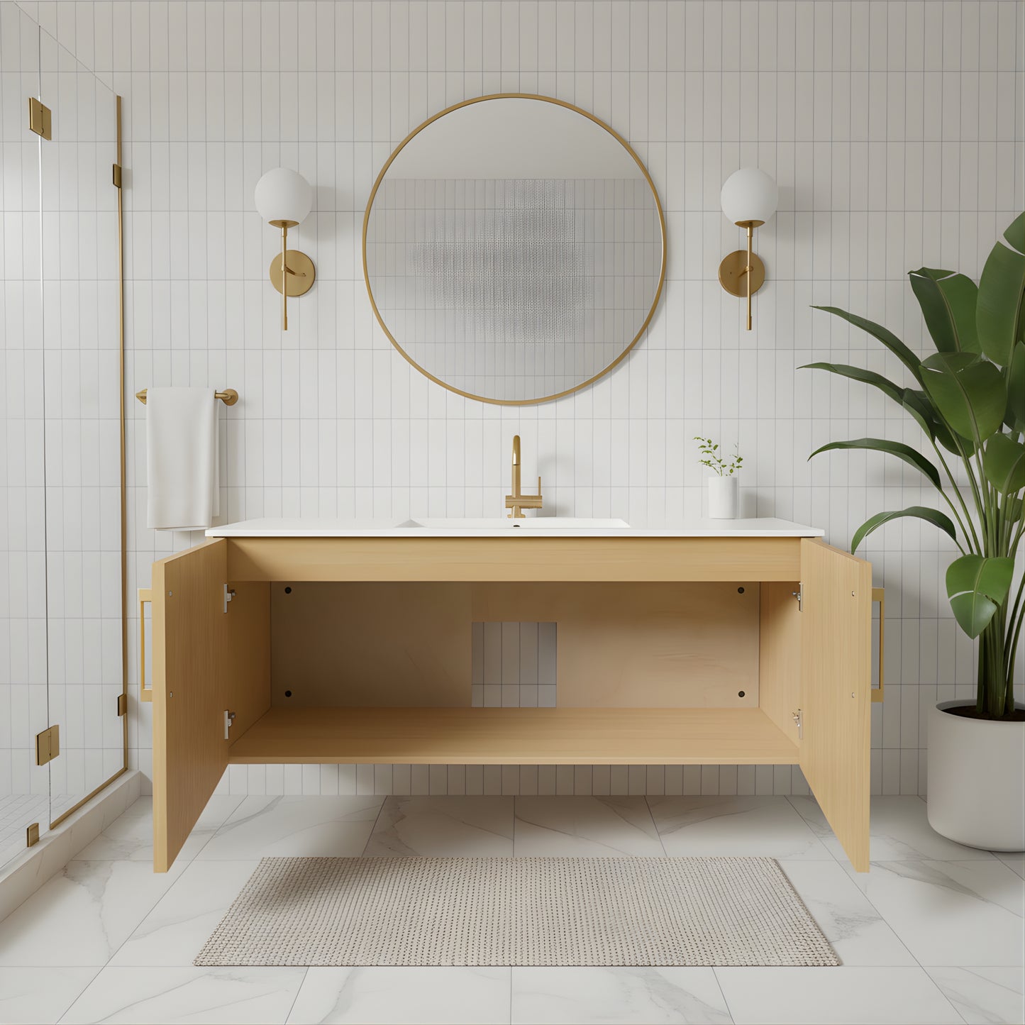 Bekka 48" Wall Mount Single Sink Cultured Marble Top Modern Bathroom Vanity - Natura