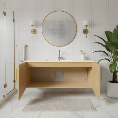 Bekka 48" Wall Mount Single Sink Cultured Marble Top Modern Bathroom Vanity - Natura