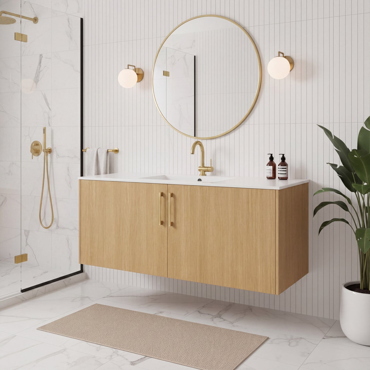 Bekka 48" Wall Mount Single Sink Cultured Marble Top Modern Bathroom Vanity - Natura